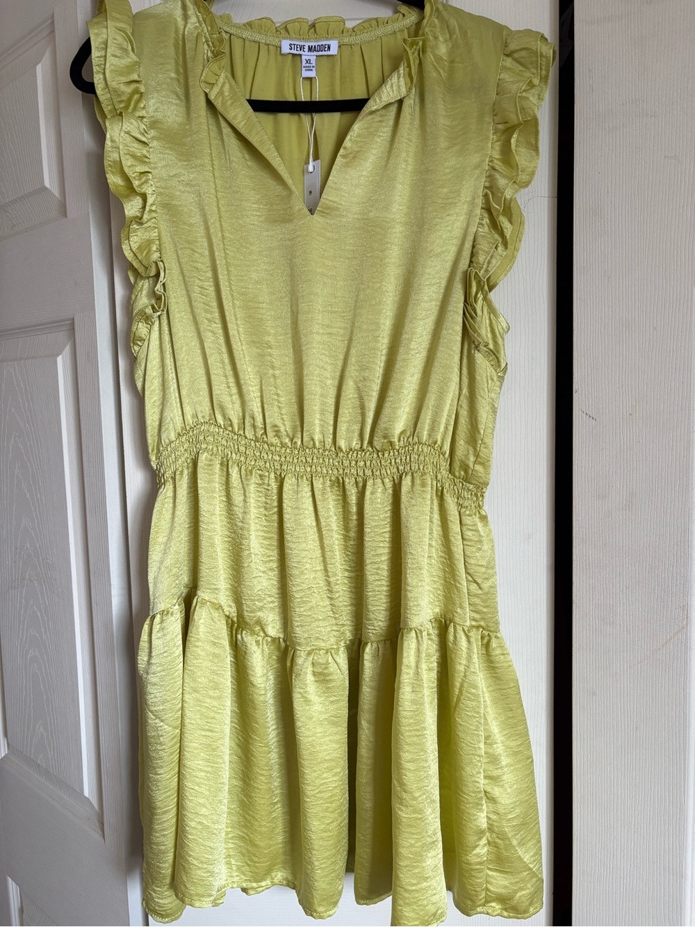 Steve Madden Lime Yellow Ruffle Tiered Dress